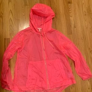 Lilly Pulitzer size L Sheer Pink Nylon Zip up Rain Coat with Hood